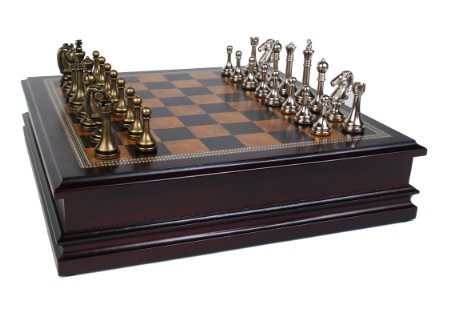Metal Chess Set With Deluxe Wood Board and Storage - 25 King