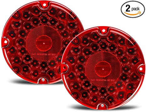 Partsam 2Pcs 7" Round Transit Tail Lights Red 36 LED, 7 Inch Red Bus LED Light Round Truck Tail STT Stop Brake Turn Lights [Built-in Reflex Lens] Trailer Truck Taillight with Weathertight Gasket