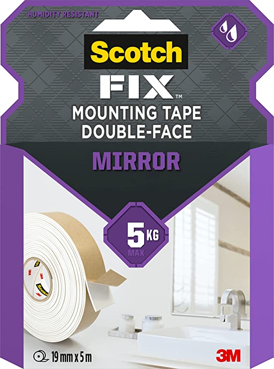 Scotch-Fix Mirror Mounting Tape 4496W-1950-P, 19mm x 5m, 1 roll/pack,(Packaging May Vary)