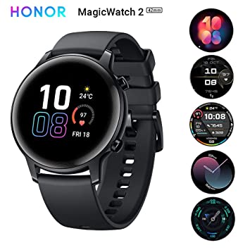 HONOR Magic Watch 2 (42 mm, Agate Black) Always On AMOLED Display, SpO2, 15 Workout Modes, Music Playback & In-Built Storage, Female Cycle & Sleep & HR Monitor, Personalized Watch Face, 7-Days Battery