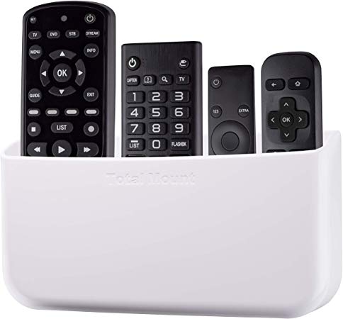 TotalMount Hole-Free Remote Holder - Eliminates Need to Drill Holes in Your Wall (for 3 or 4 Remotes - White - Quantity 1)