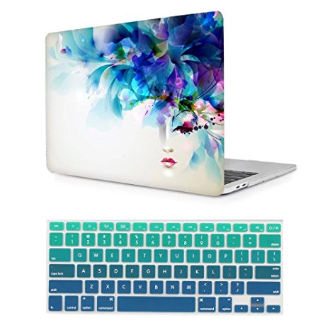 Two L Plastic Hard Case with Keyboard Cover for MacBook Air 11 Inch (Models: A1370 and A1465), Beautiful Woman Face