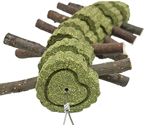 Bunny Chew Toys for Teeth, Natural Organic Apple Wood Sticks for Rabbits, Chinchilla, Guinea Pigs, Hamsters, Parrots and Other Small Animals Chewing/Playing, Improve Dental Health (Sticks and Cakes)