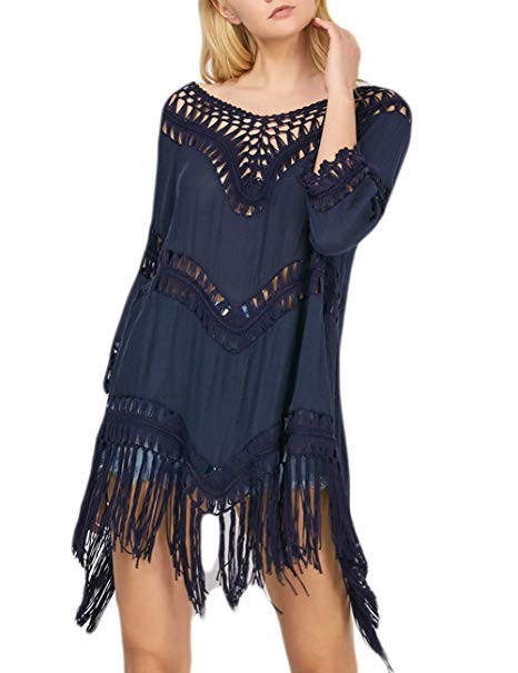 Bsubseach Women Bohemian Chiffon Bikini Swimsuit Cover Up Swimwear Tassel Cardigan