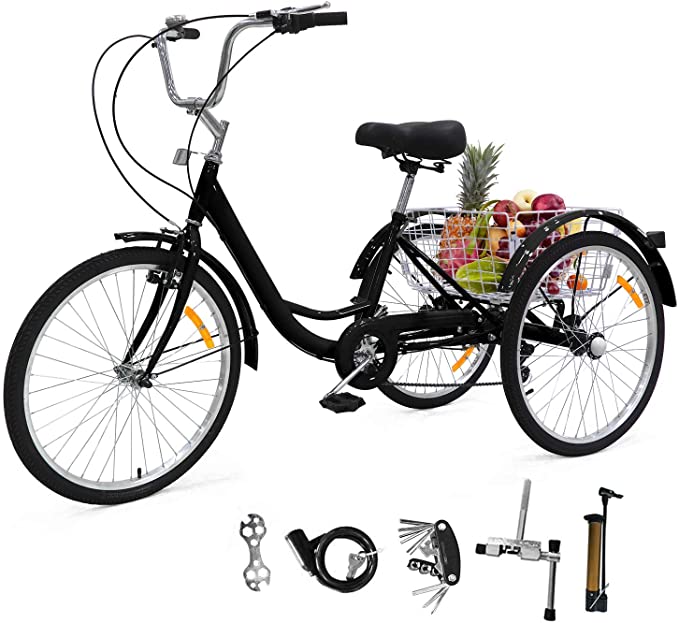 EOSAGA Adult Tricycles 7 Speed, Adult Trikes 24/26 inch 3 Wheel Bikes, Three-Wheeled Bicycles Cruise Trike for Recreation, Shopping with Basket