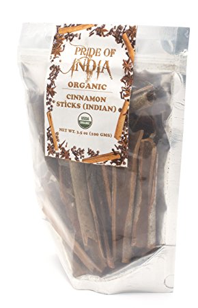 Pride Of India - Organic Cinnamon Bark Whole, 3.53oz (100gm)