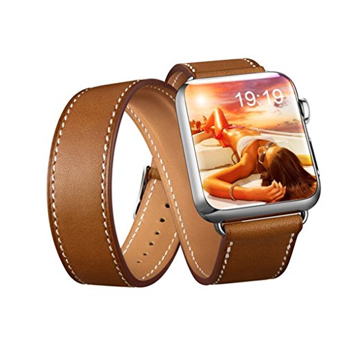 Double Tour Leather Band,SUNKONG Extra Long Luxury Cuff Leather Band For Apple Watch 42/38MM,Buy Now 50% Off!(42mm brown)