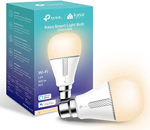 Kasa Smart Bulb by TP-Link, WiFi Smart Switch, B22, 10W, Works with Amazon Alexa (Echo and Echo Dot) and Google Home, Dimmable Soft Warm White, No Hub Required (KL110B) [Energy Class A ]