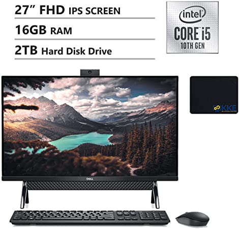 Dell 2020 Inspiron 7000 All-in-One Desktop 27" FHD IPS Display, Intel i5-10210U, 16GB DDR4 Memory, 2TB HDD, HDMI, WiFi, Webcam, Wireless Keyboard, KKE Mousepad, Win10 Home, Black