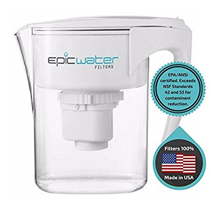 Epic Pure Filtered Water Pitcher - BPA-free - Removes Fluoride, Lead, Chromium 6, PFOS, PFOA, Heavy Metals, Micro Organisms, Pesticides, Chemicals, Industrial Pollutants