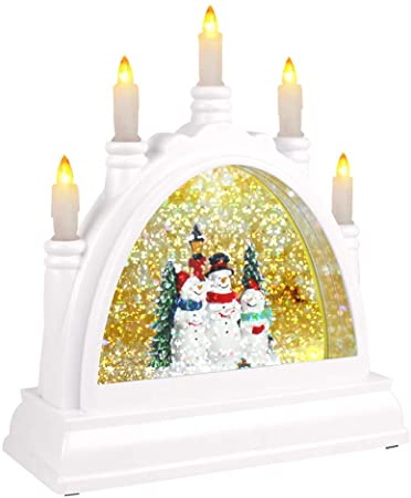 Suweor Upo Christmas Lighted Water Lantern, Swirling Glittering Snow Globe Lantern, Retro Arch Bridge Frame Candle Night Light, Xmas Decorative Lamp Festival Ornament and Gifts