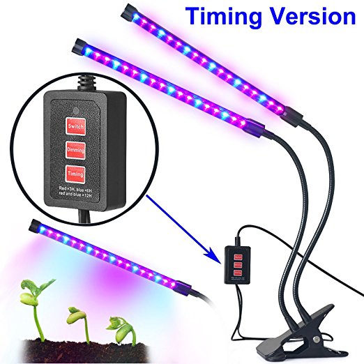 Dual-lamp Grow Light Aotson 36LEDs Adjustable 3 Modes Timer(3H/6H/12H) Dimmable 4 Levels Grow Lamp Lights Bulbs with Flexible 360 Degree Gooseneck for Indoor Plants Hydroponics Greenhouse Gardening