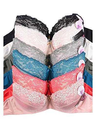 Women's Laced & Lace Trimmed Bras (Packs of 6) - Various Styles