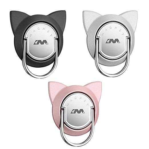 Cat Ring Phone Holder for Magnetic Car Mount, Phone Finger Ring Holder, Finger Ring Stand Compatible for iPhone 11/iPhone 11 Pro/iPhone 11 Pro Max (3 Pack, Black/Silver/Rose Gold)