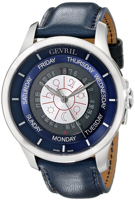 Gevril Men's 2000 Columbus Circle Automatic Stainless Steel Day-Date Watch With Handmade Leather Strap
