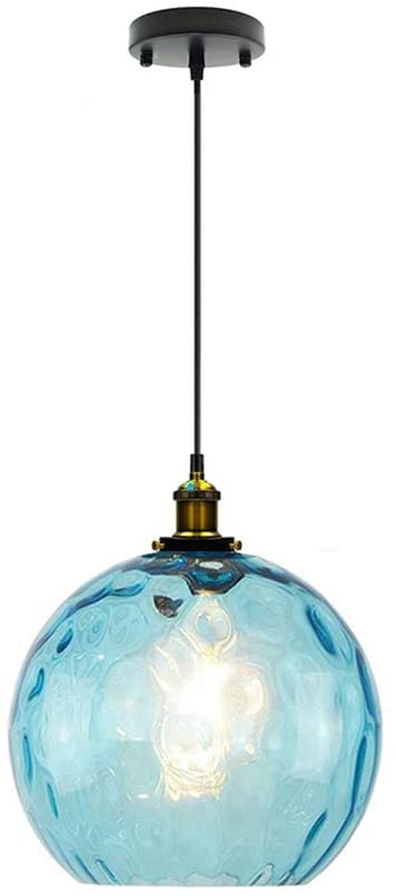 I-xun Modern Pendant Lighting Blue Industrial Design E27 Glass Pendant Light LampShade Ceiling Lighting (9.8‘’ 25cm)