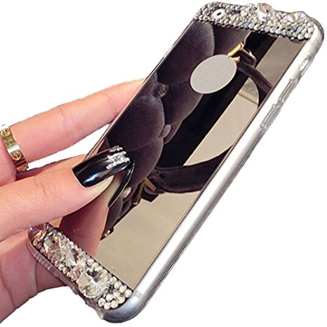 iPhone 6 Case ,LA GO GO(TM) Beauty Luxury Diamond Hybrid Glitter Bling Soft Shiny Sparkling with Glass Mirror Back Plate Cover Case for Apple iPhone 6 (4.7) - Retail Packaging (Gold)