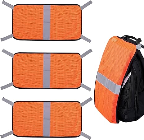 Watayo 3 Pcs Blaze Orange Safety Panel- Blaze Orange Panel Hunting Mesh- Orange Tent Backpack Cover Safety Panel with Reflective Strips for Field Hiking Camping Biking