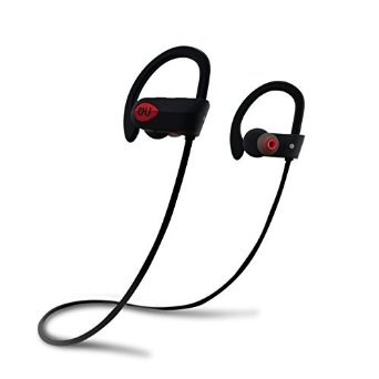 Bluetooth Sport Headphones with Mic Wireless Noise Cancelling Technology IPX7 Waterproof Stays on Over Ear Running by PHI Sports & Outdoors Workout Exercise Carrying Case Included(Black)