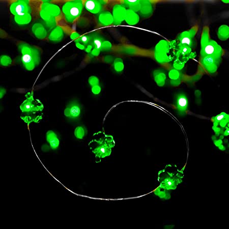 Cooraby 13.1 Feet 40 St. Patrick's Day Shamrocks String Lights Battery Operated with 8 Flash Modes, Remote and Timer for St. Patrick's Day Party, Christmas, Birthday, Patio, DIY Home Party Decor