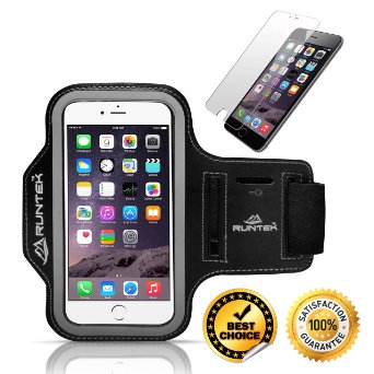 iPhone 6 RunTek Peak Performance Neoprene Running Workout Armband - Bonus Tempered Glass Screen Protector - Case Holder Accessory With Key Holder and Credit Card Slot for Jogging Hiking Cycling Exercising
