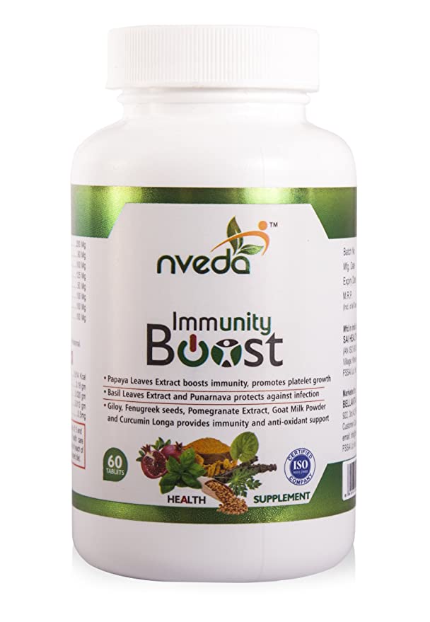 Nveda Immunity Boost with Papaya Leaves Extract, Giloy, Fenugreek seeds, Curcumin Longa (60 Nos)
