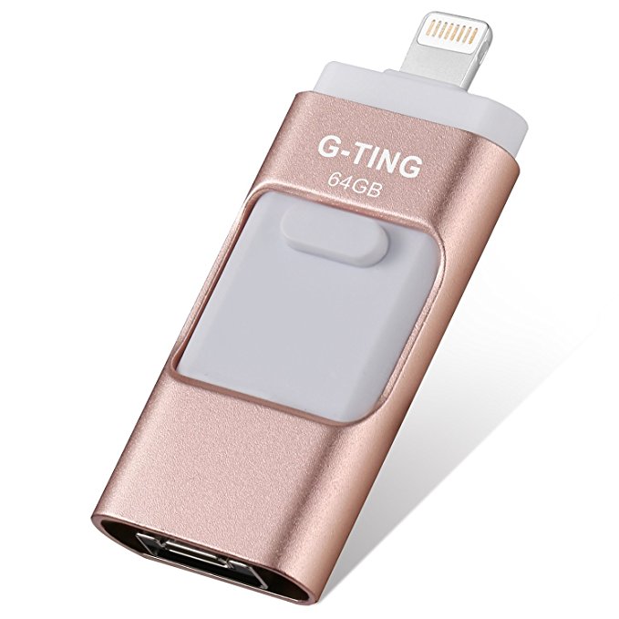 USB Flash Drives for iPhone 64 GB Pen-Drive Memory Storage, G-TING Jump Drive Lightning Memory Stick External Storage, Memory Expansion for Apple IOS Android Computers (Pink)