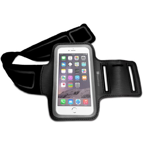 Galaxy S7 Edge Armband GreatShield FIT Sport Armband for Apple iPhone 6 Plus  6S Plus 55 Samsung Galaxy Note 4  Note Edge Nexus 6 Stretchable Neoprene  Key Storage - Black