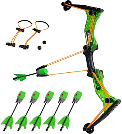 Zing HyperStrike Bow Youth Archery Pack, 1 Clear Green Bow, 6 Green Zonic Whistle Arrows and 1 Extra Orange Replacement Bungee, Eco-Friendly Packaging, Shoots Arrows Over 250 Feet