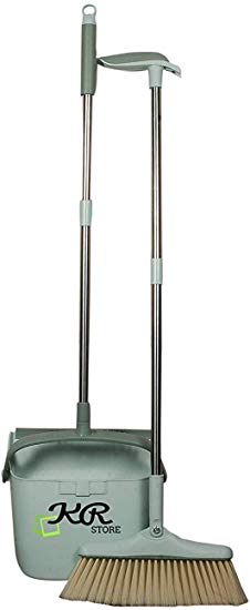 KR STORE Stand Up Long Handled Dust Pan Accommodates Any Broom Brush for Home/Lobby/Shop (Multicolour, Standard)