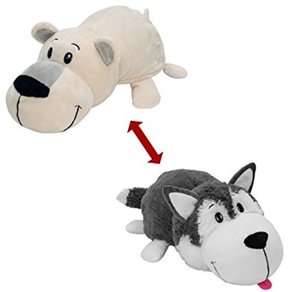 FlipaZoo The 16" Pillow with 2 Sides of Fun for Everyone - Each Huggable FlipaZoo character is Two Wonderful Collectibles in One (Husky / Polar Bear)