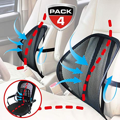 MAXXPRIME Mesh Lumbar Support 4 Pack Double Mesh Air Flow Breathable Back Rest for Use in Car Home and Office