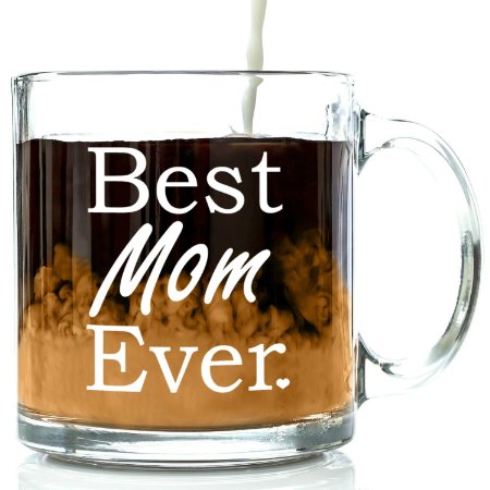Best Mom Ever Glass Coffee Mug 13 oz - Top Mothers Day Gifts - Unique Novelty Birthday Gift From Kids Son or Daughter - Perfect New Present Idea For a Mother Wife Sister Grandma or In-law