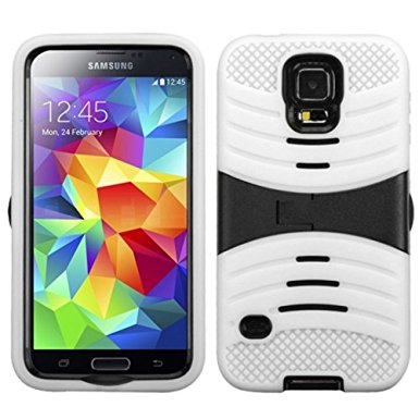 Asmyna Wave Symbiosis Protector Cover with Horizontal Kickstand for Samsung Galaxy S5 - Retail-Packaging - Black/White