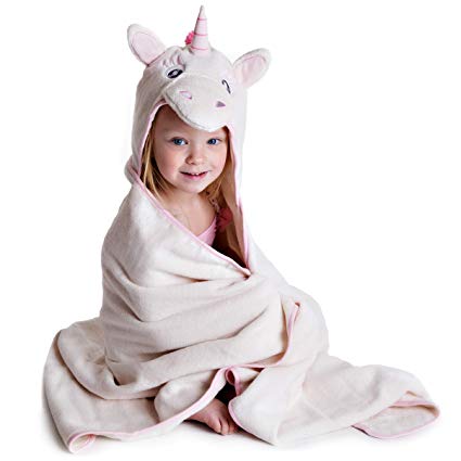 Little Tinkers World Premium Hooded Towel for Kids | Unicorn Design | Ultra Soft and Extra Large | 100% Cotton Bath Towel with Hood for Girls