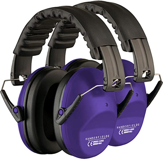 Vanderfields Hearing Protection for Shooting – Compact Foldable Portable Safety Earmuffs for Blocking Ear Sound Reduction - Hunting Range Studying Lawn Mowing - Men Women Adults - 2 Pack Purple