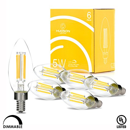 Hudson Lighting Dimmable LED Candelabra Bulb - UL Listed - 5 Watt - 450 Lumen - E12 Base - C11 - 2700K - Warm White - Indoor or Outdoor -6 Pack