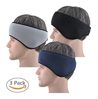 Thick Fleece Winter Headband with Ear Flaps / Earmuffs, Over Ear Warmer Cold Weather Headband for Men and Women (3 Pack), Black/Navy/Grey One Size