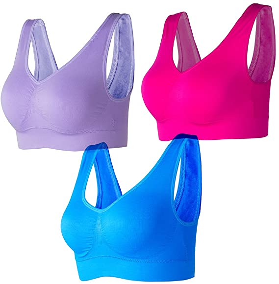 Lemef 3-Pack Seamless Sports Bra Wirefree Yoga Bra with Removable Pads for Women