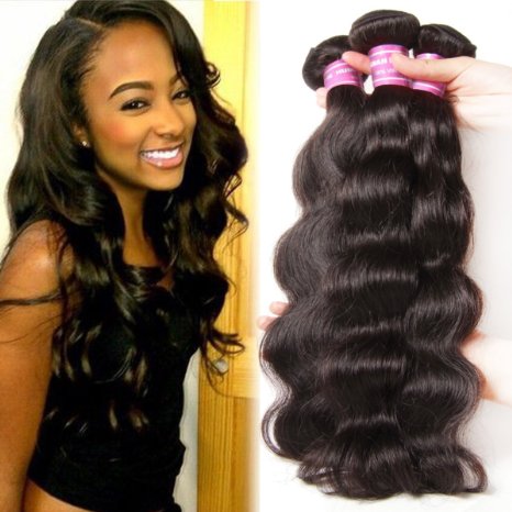 B&F Hair Brazilian Body Wave Hair 3 Bundles 16 18 20inch 100% Unprocessed Virgin Human Hair Weft Extensions Natural Color(100+/-5g)/pc