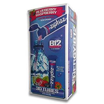 Zipfizz Healthy Energy Drink Mix, Limited Edition Blueberry Raspberry, 11g Single serving tubes - 30 Count