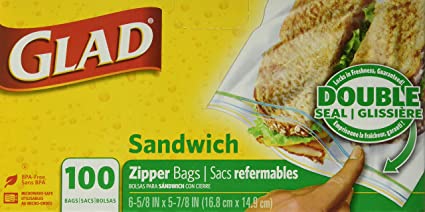 Glad Zipper Sandwich Bags Food Storage, 100 Count