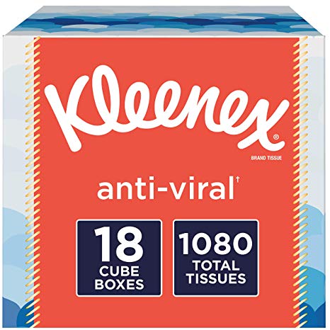 Kleenex Anti-Viral Facial Tissues, 18 Cube Boxes, 60 Tissues per Box (1,080 Tissues Total)