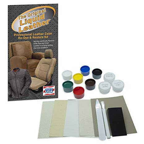 Liquid Leather Repair and Re-Color Kit for All Vinyl & Leather. Restores to New Condition; Car Seats, Boats, Upholstery, Sofas, Chairs, Leather Coats, and More