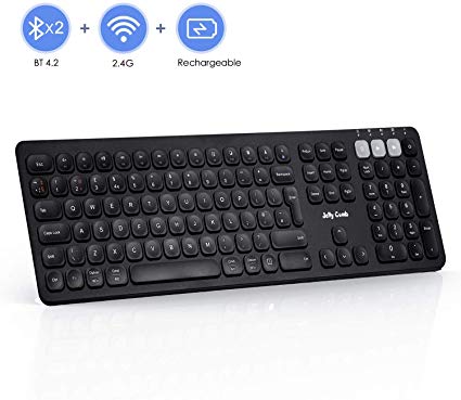 Wireless Bluetooth Keyboard, Jelly Comb KS37B Dual-Mode 2.4G USB   Bluetooth 4.2 Multi-Device Rechargeable Keyboard for Computers/Tablets/Phones with Window/Android/iOS/Mac OS Systems, Black