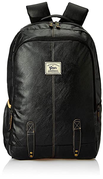 Gear Classic Anti Theft Faux Leather 14 cms Black Laptop Backpack (LBPCLSLTH0101)