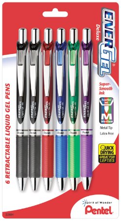 Pentel EnerGel Deluxe RTX Gel Ink Pens, 0.7 Millimeter Metal Tip, Assorted Colors,  6 Pack (BL77BP6M)
