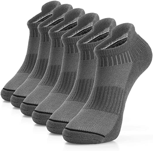 Men’s Ankle Cotton Socks Low Cut Breathable Cushioned Athletic Running Tab Socks For All Season 6-Packs