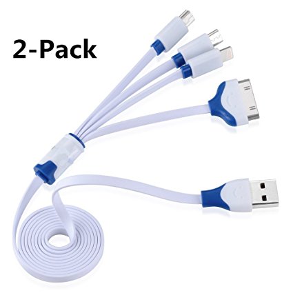 Red Gem [3.3 Feet] 4 in 1 Multiple USB Charging Cable Adapter Connector with 8 Pin Lighting / 30 Pin / Micro USB / Mini USB Ports for iPhone iPad, and more Phone,Tablet (Blue) (2-Pack)