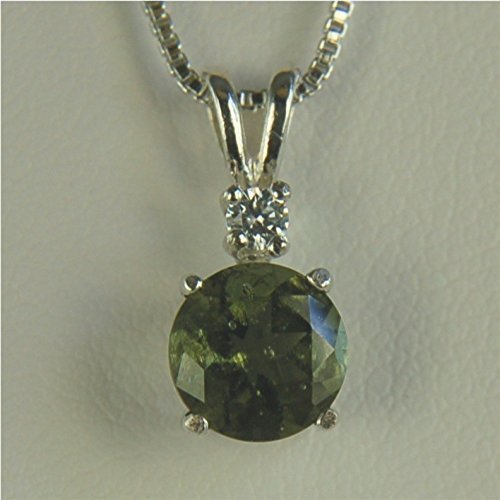 Moldavite Faceted Necklace Pendant 7mm 1.15ct Sterling Silver